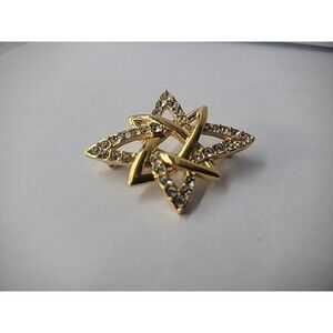 Vintage Monet Brooch Pin Gold Tone White Crystals Jewelry Costume
